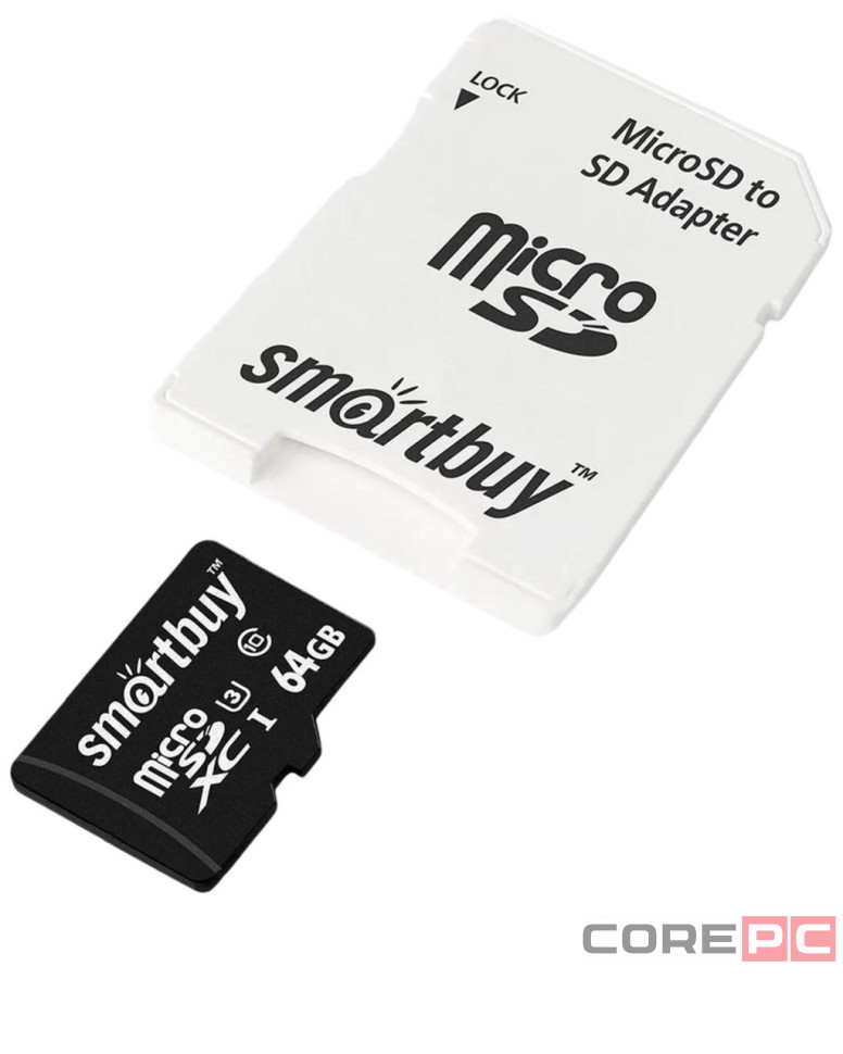 micro SDXC карта памяти Smartbuy 64GB Class 10 PRO U3 R/W:95/60 MB/s (с адаптером SD)