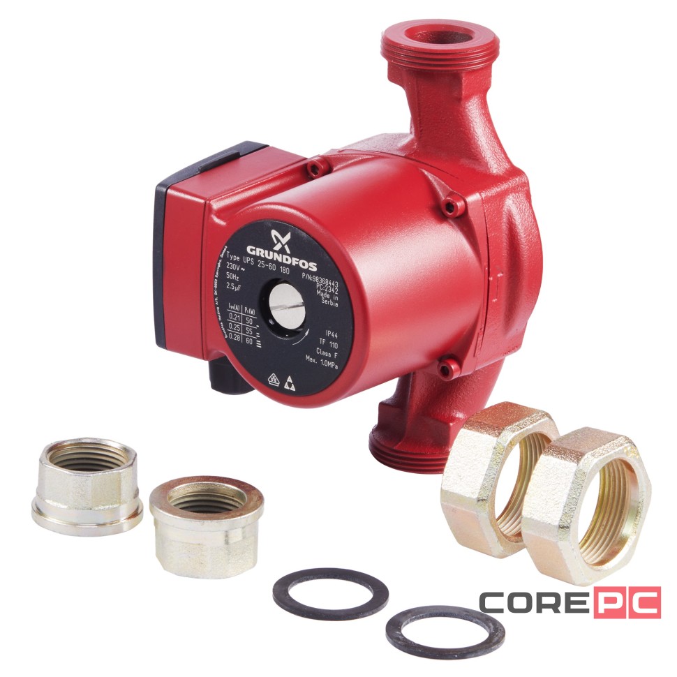 Насос циркуляционный GRUNDFOS UPS 25-60 EU, с гайками