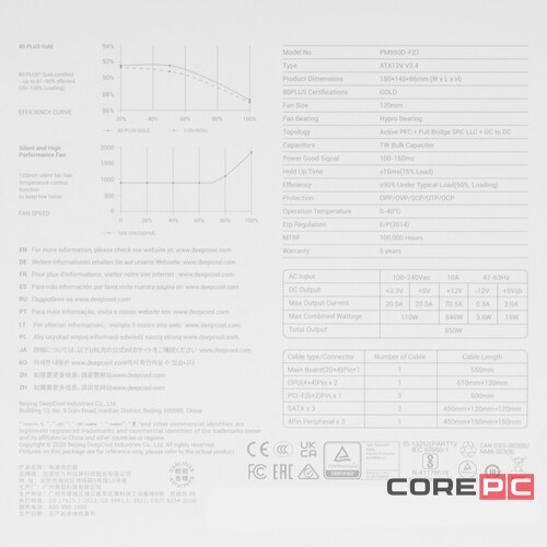 Блок питания Deepcool 850W PM850-D R-PM850D-FA0B-EU