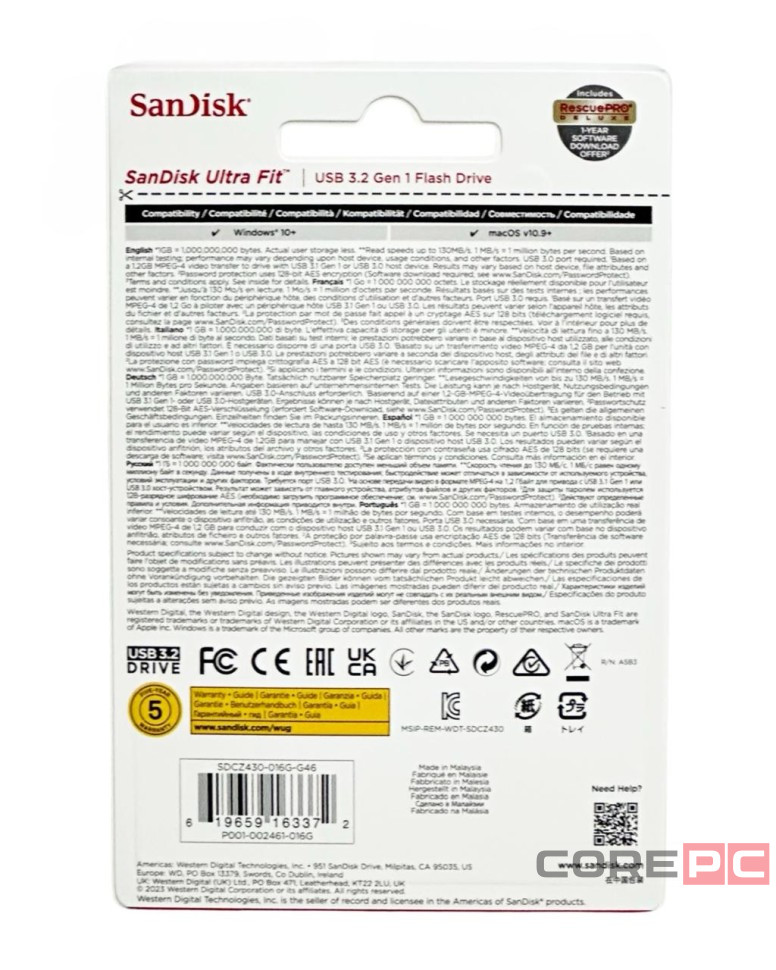 3.1 USB флеш накопитель SanDisk 16GB CZ430 Ultra Fit (SDCZ430-016G-G46) черный