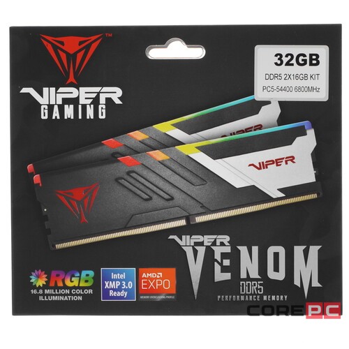 Оперативная память 32 Gb 6800 MHz PATRIOT VIPER VENOM RGB (PVVR532G680C34K)