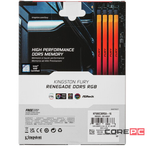 Оперативная память 16 Gb 8000 MHz Kingston FURY Renegade RGB XMP Silver/Black (KF580C38RSA-16)
