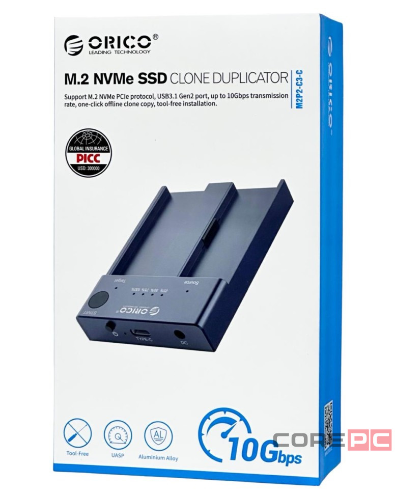 Дубликатор для 2 M.2 NVMe Orico M2P2-C3-C USB-C черный