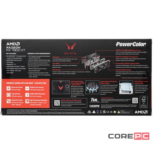 Видеокарта PowerColor (RX7800XT 16G-E/OC) Radeon RX 7800 XT 16GB Red Devil