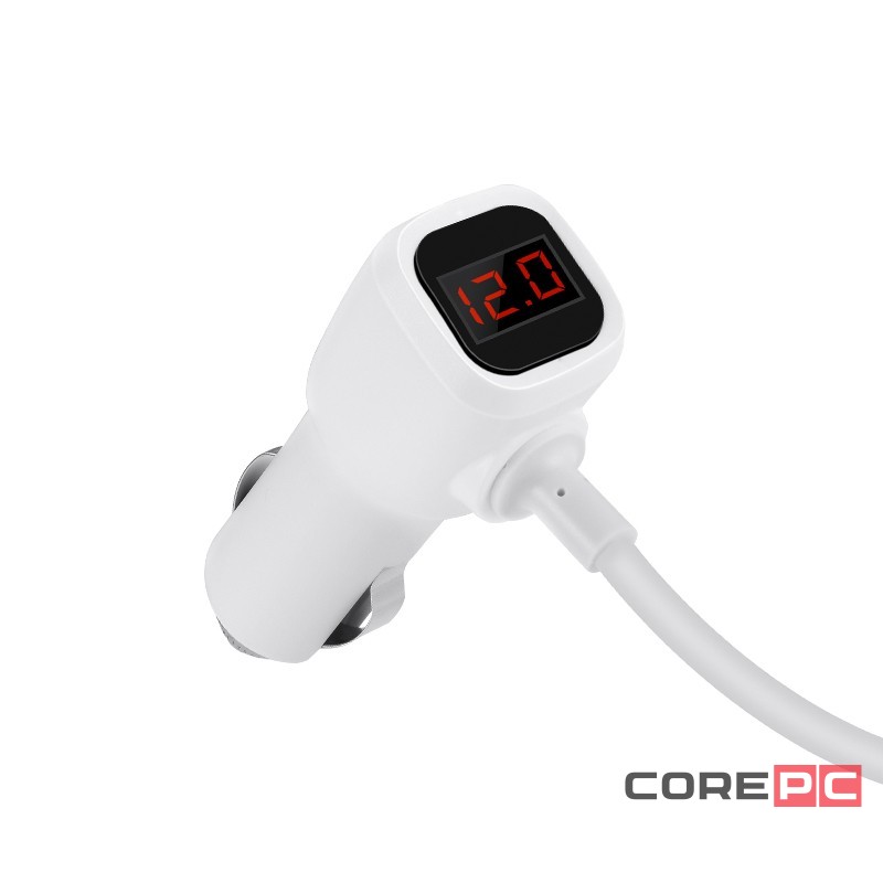 Разветвитель прикуривателя Hoco Z13 12/24В 3 гнезда/2USB + LCD серебристый