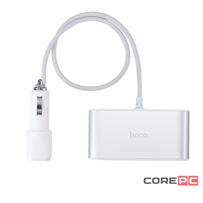 Разветвитель прикуривателя Hoco Z13 12/24В 3 гнезда/2USB + LCD серебристый
