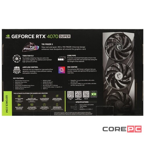 Видеокарта MSI (RTX 4070 SUPER 12G GAMING X SLIM) GeForce RTX 4070 SUPER 12GB GAMING X SLIM