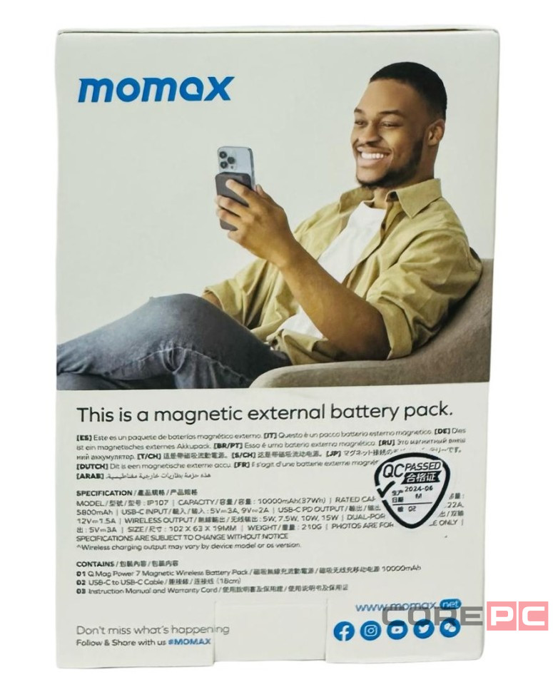 Powerbank магнитный с MagSafe Momax Q. Mag Power7 10000mAh IP107E черный