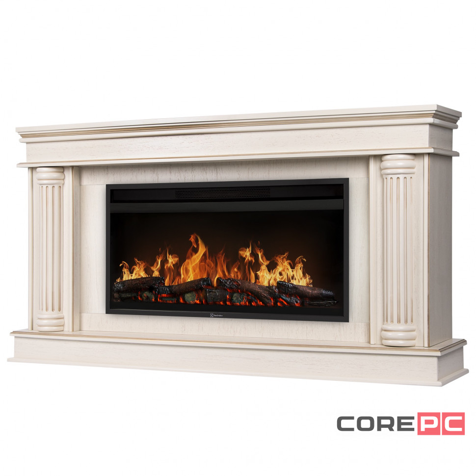 Каминокомплект: Очаг Electrolux EFP/P-3620LS, портал Olympia 42/40/36, сл. кость с зол. патиной