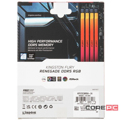 Оперативная память 24 Gb 7200 MHz Kingston FURY Renegade RGB XMP Silver/Black (KF572C38RSA-24)