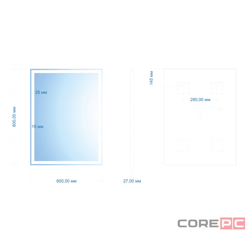Зеркало MIXLINE Лючия 600х800 (ШВ) сенсорный выключатель, светодиодная подсветка