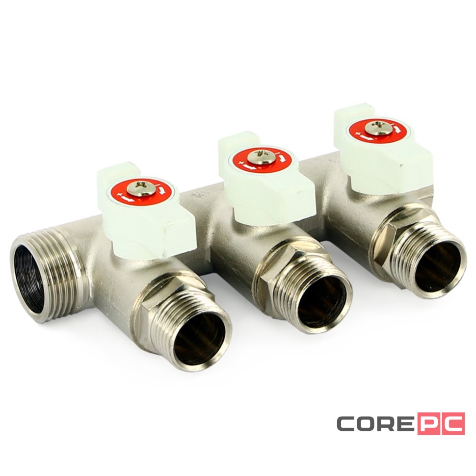 Коллектор Uni-Fitt НВ 3/4quot;х2 вых 1/2quot; 40 мм с кранами, никелированный