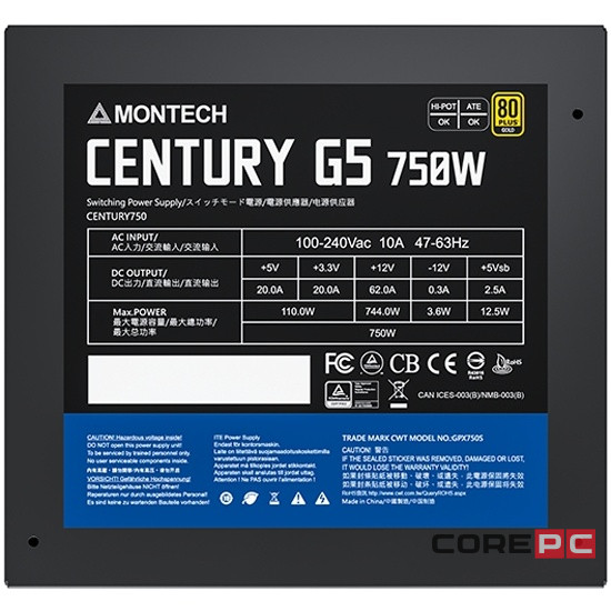 Блок питания Montech 750W CENTURY G5 Black (CENTURYG5750) 16 Pin (PCIe 5.0 Connector Cable Details)