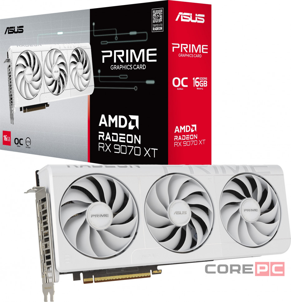 Видеокарта ASUS (PRIME-RX9070XT-O16G-WHITE) Radeon RX 9070 XT 16GB PRIME OC WHITE (90YV0L75-M0NA00)