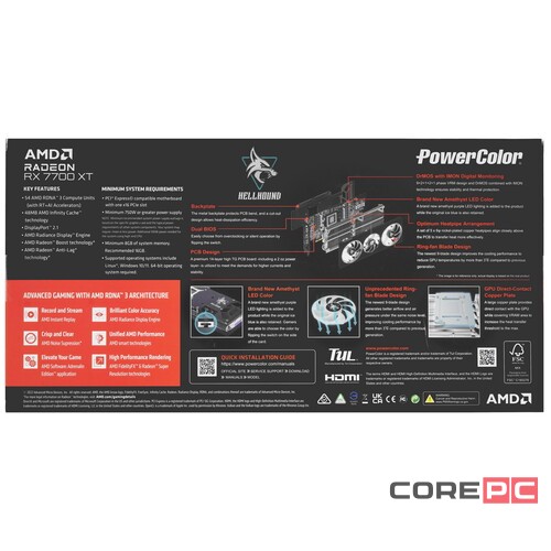 Видеокарта PowerColor (RX7700XT 12G-L/OC) Radeon RX 7700 XT 12GB Hellhound