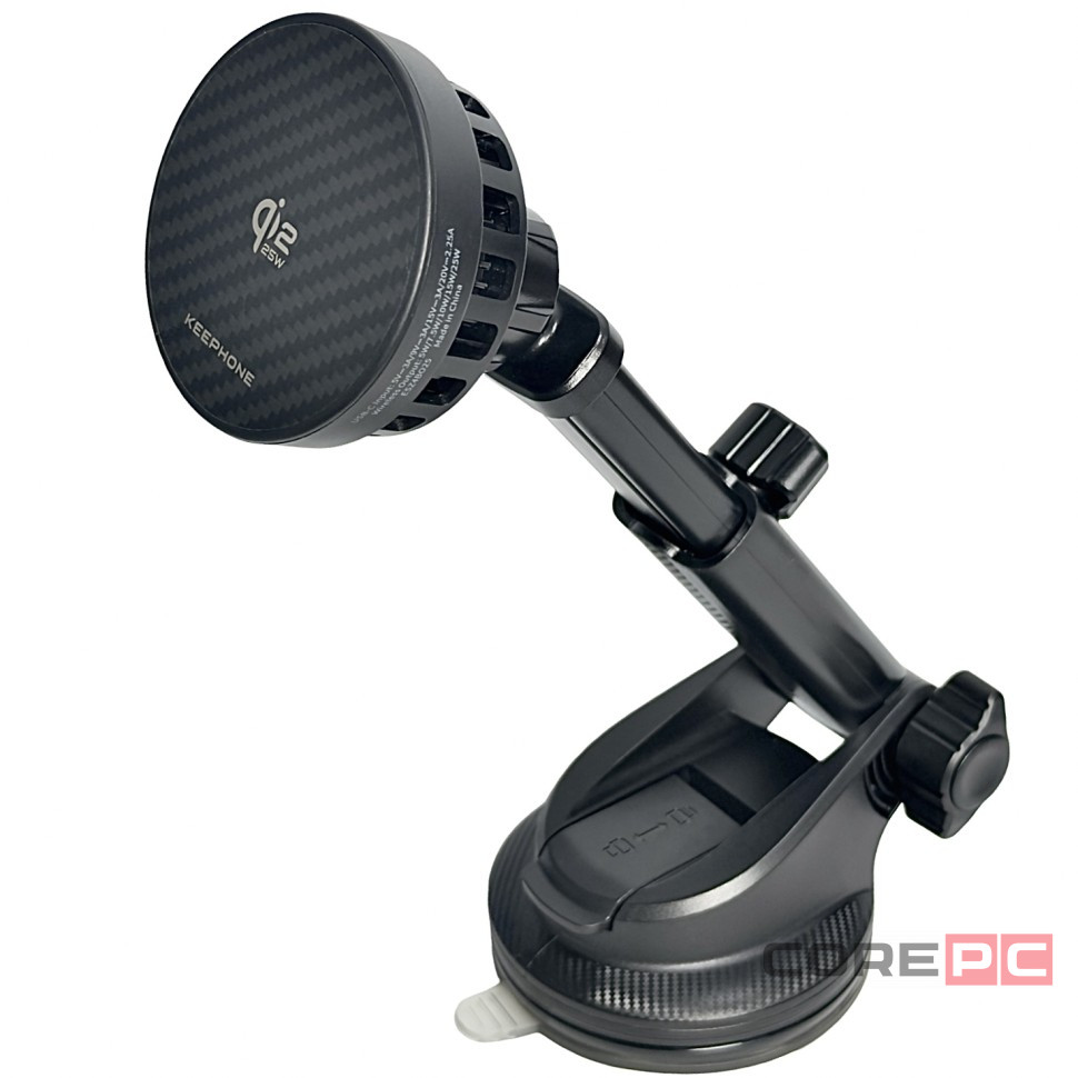 Держатель c беспроводной зарядкой на торпеду/воздуховод Keephone Qidrive (Qi2 25W) Carbon