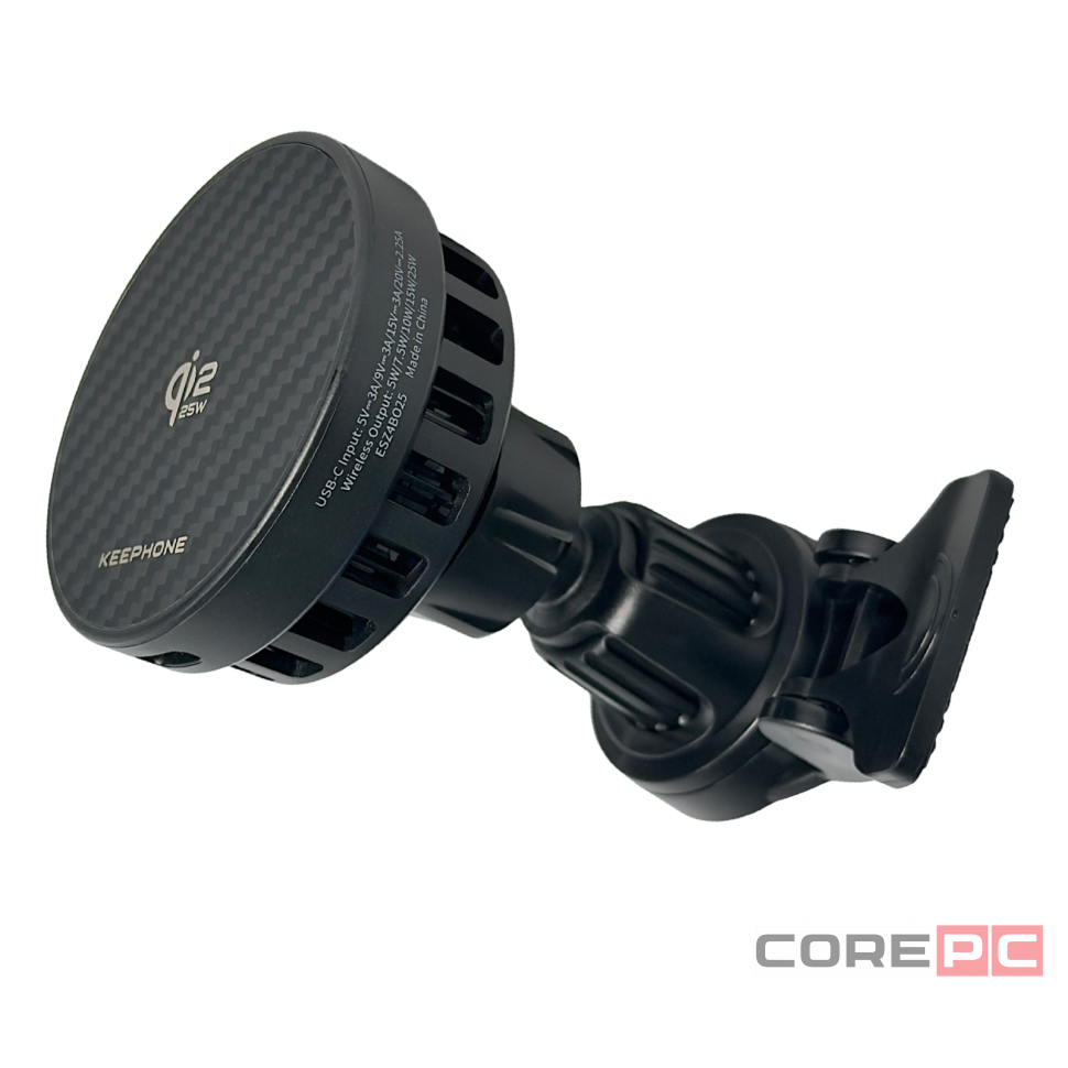 Держатель c беспроводной зарядкой на торпеду/воздуховод Keephone Qidrive (Qi2 25W) Carbon