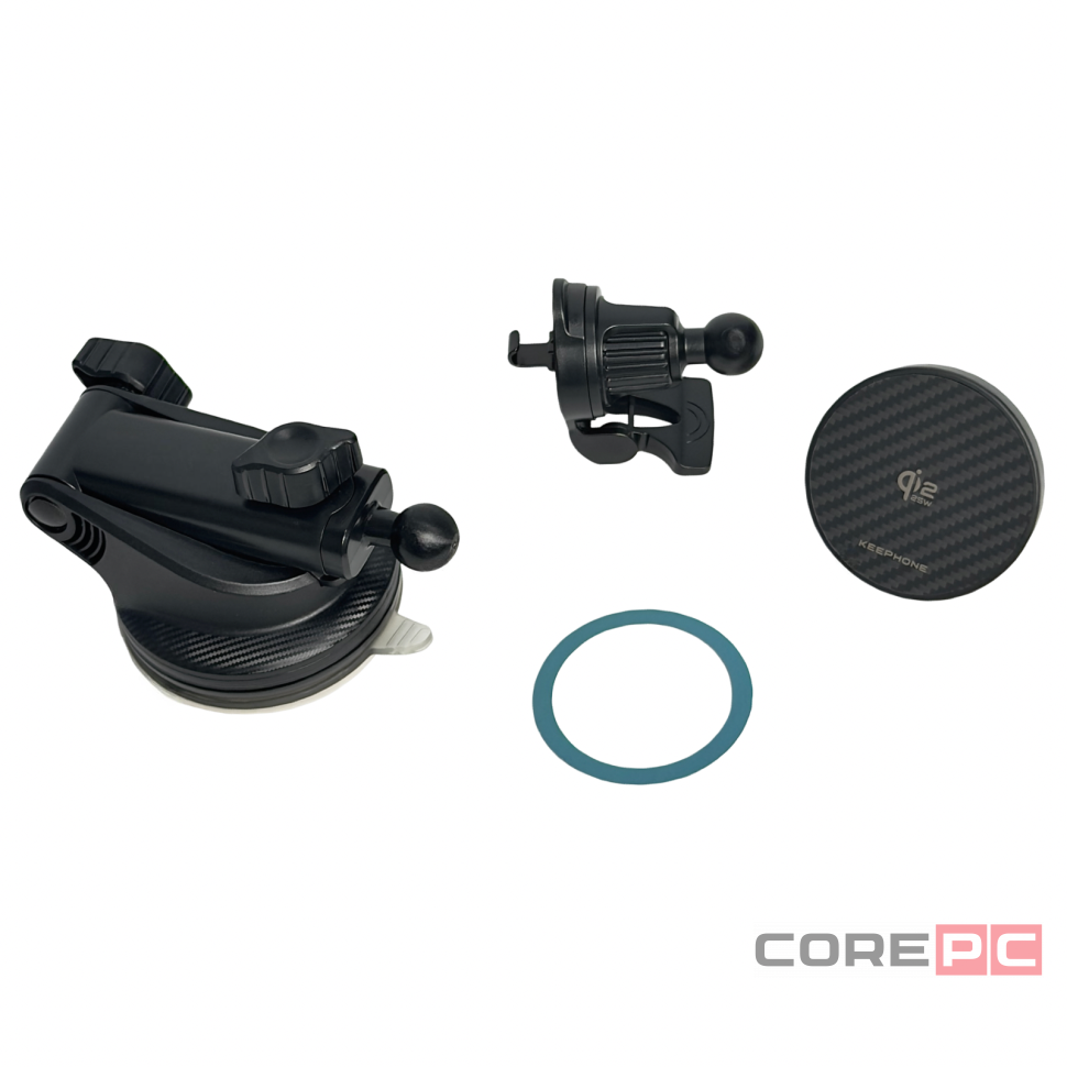 Держатель c беспроводной зарядкой на торпеду/воздуховод Keephone Qidrive (Qi2 25W) Carbon