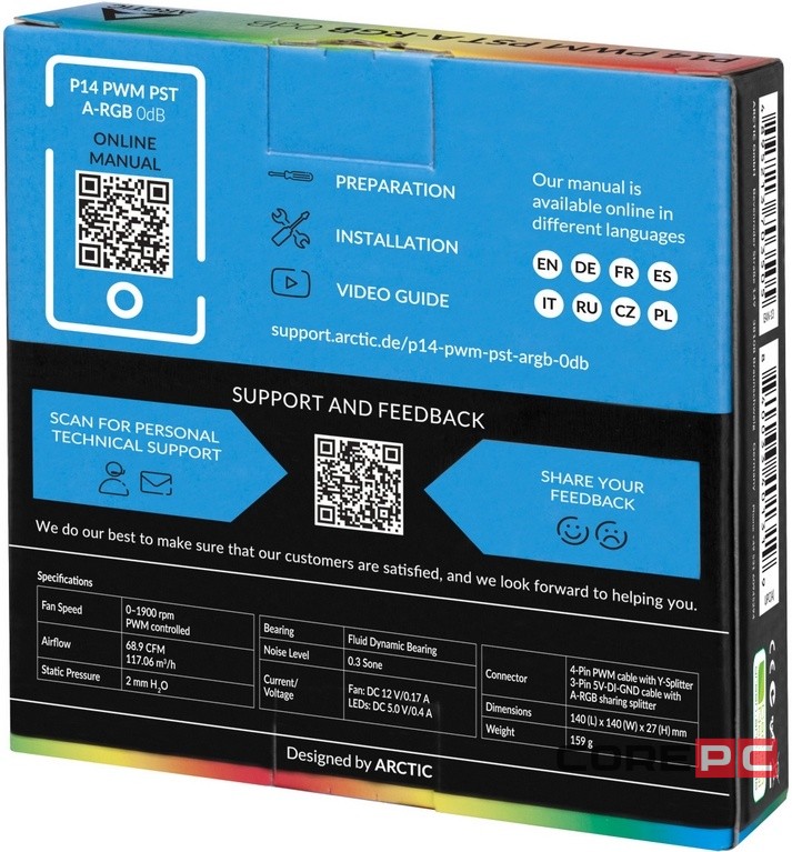 Вентилятор для корпуса Arctic Cooling P14 ARGB 0dB Black ACFAN00239A PWM PST