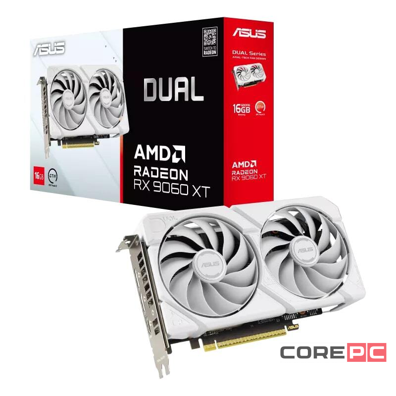 Видеокарта ASUS (DUAL-RX9060XT-16G-WHITE) Radeon RX 9060 XT 16GB DUAL WHITE (90YV0LG3-M0NA00)