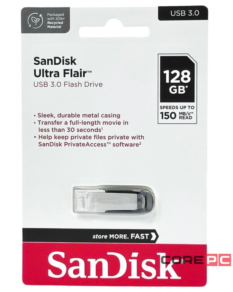 3.0 USB флеш накопитель SanDisk 128GB Ultra Flair (SDCZ73-128G-G46) металл чер/серебро