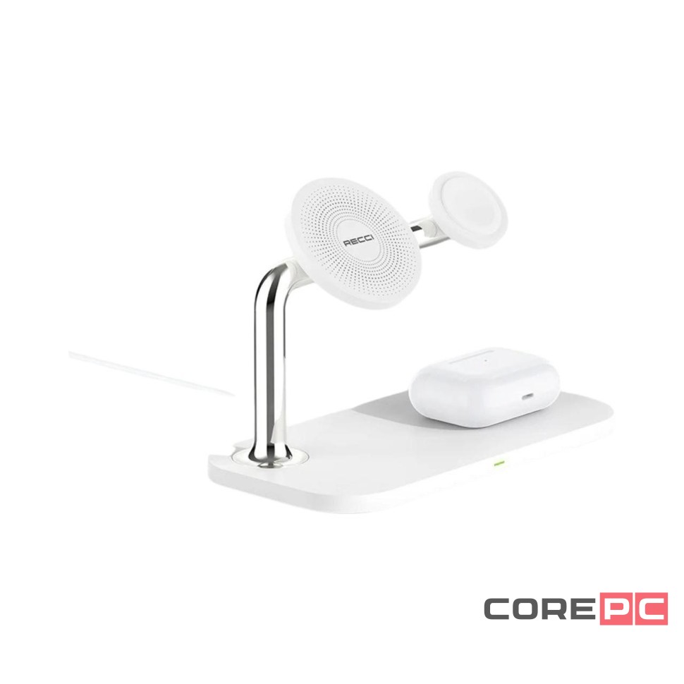Беспроводное зарядное устройство Recci RCW-20 3в1 для Phone/Watch/Pods 5W/7.5W/10W/15W белое