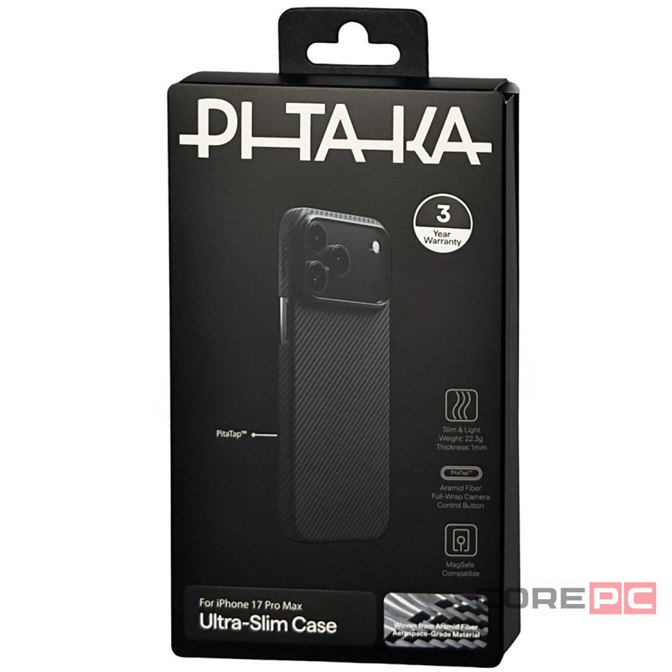 Накладка для i-Phone 17 Pro Max Pitaka Ultra Slim case черно-серая