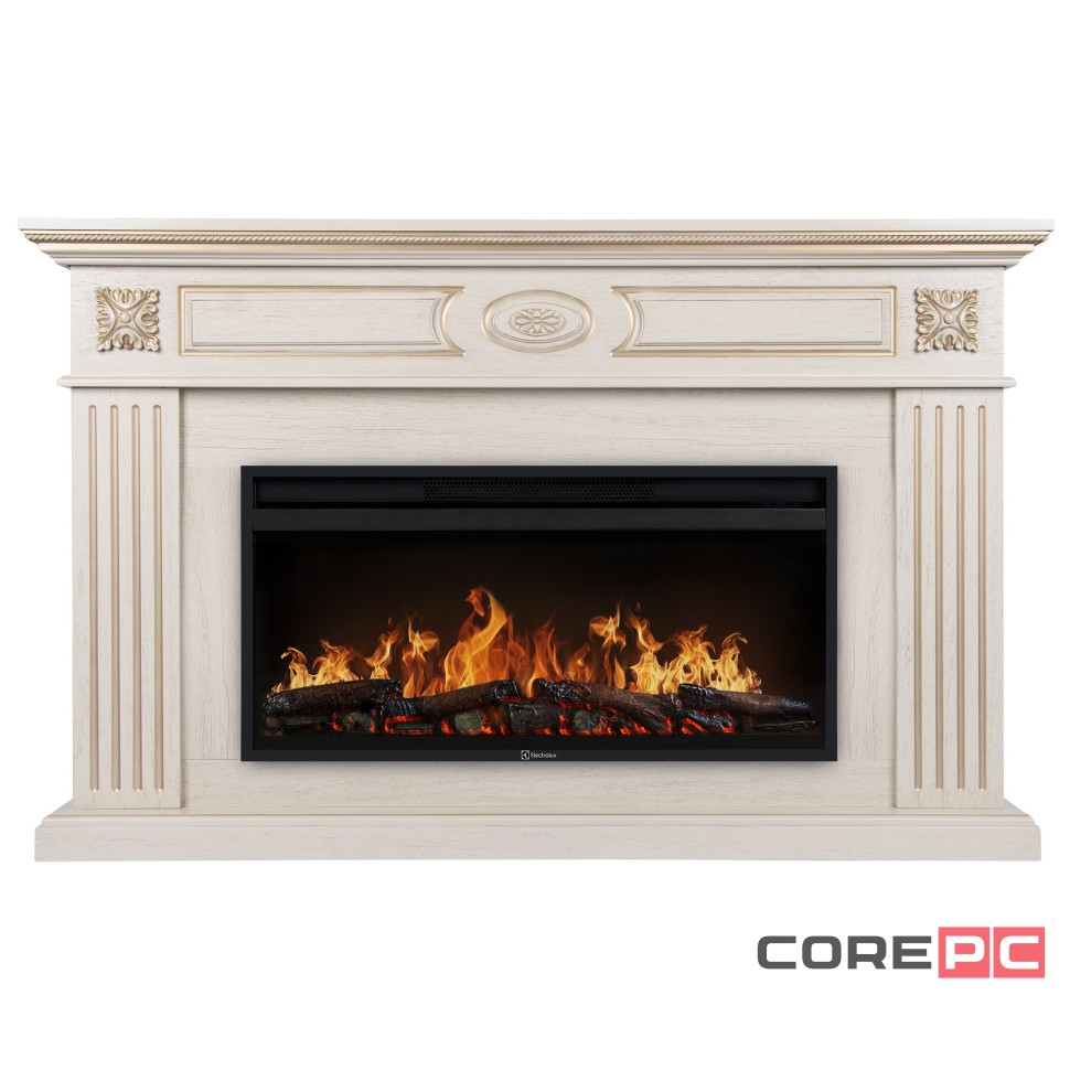 Каминокомплект: Очаг Electrolux EFP/P-3620LS, портал Siena 42/40/36, сл. кость с зол. патиной