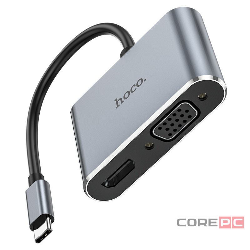 Кабель-переходник Hoco HB30 Type-C на HDMI/USB3.0/VGA/USB-C серый