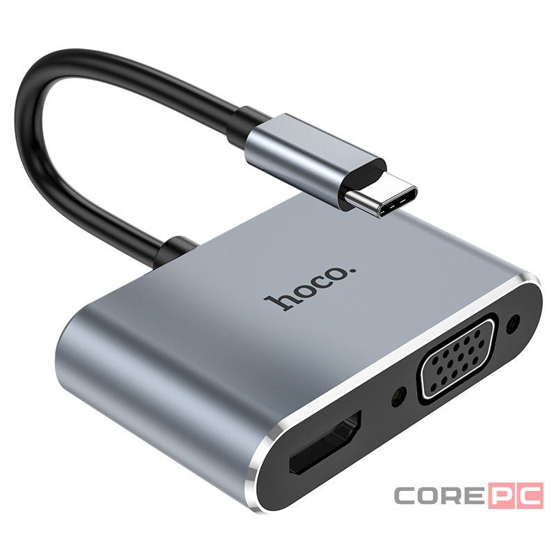 Кабель-переходник Hoco HB30 Type-C на HDMI/USB3.0/VGA/USB-C серый
