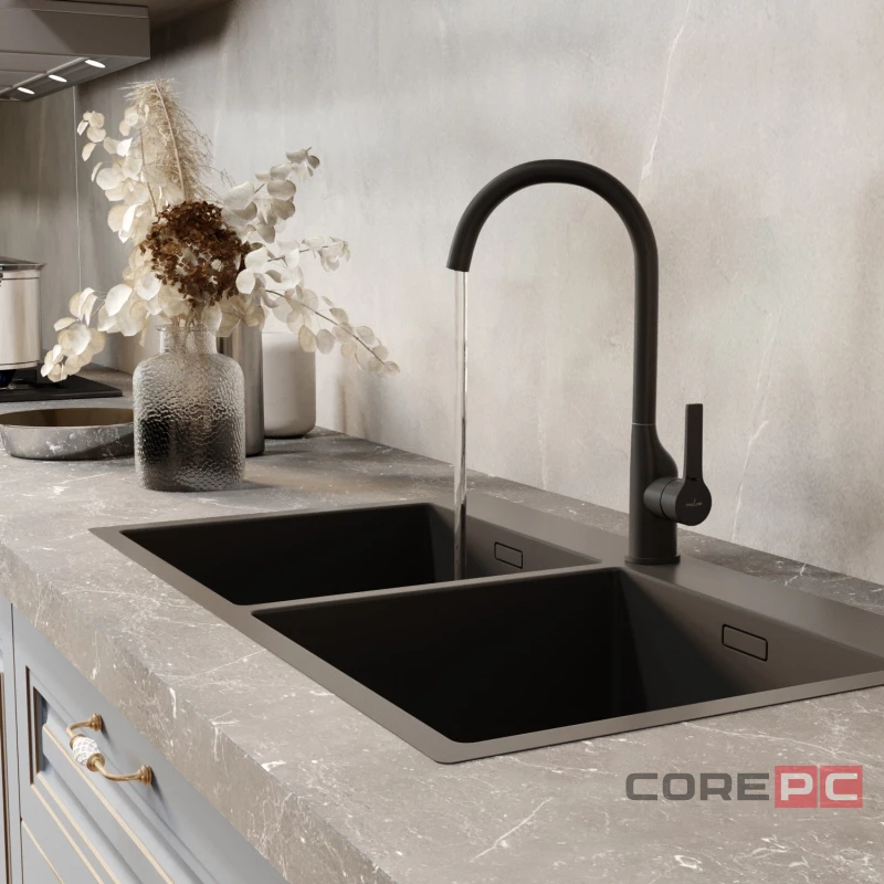Смеситель для кухни MIXLINE МЛ23-032/ML23-032, рычажное управление, цвет черный