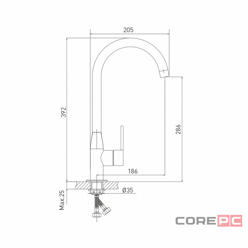 Смеситель для кухни MIXLINE МЛ23-032/ML23-032, рычажное управление, цвет черный