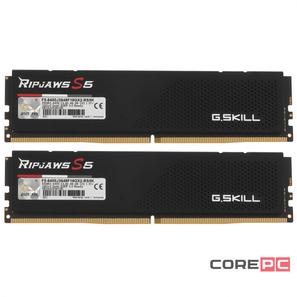 Оперативная память 32 Gb 6400 MHz G.Skill RIPJAWS S5 Black (F5-6400J3648F16GX2-RS5K)