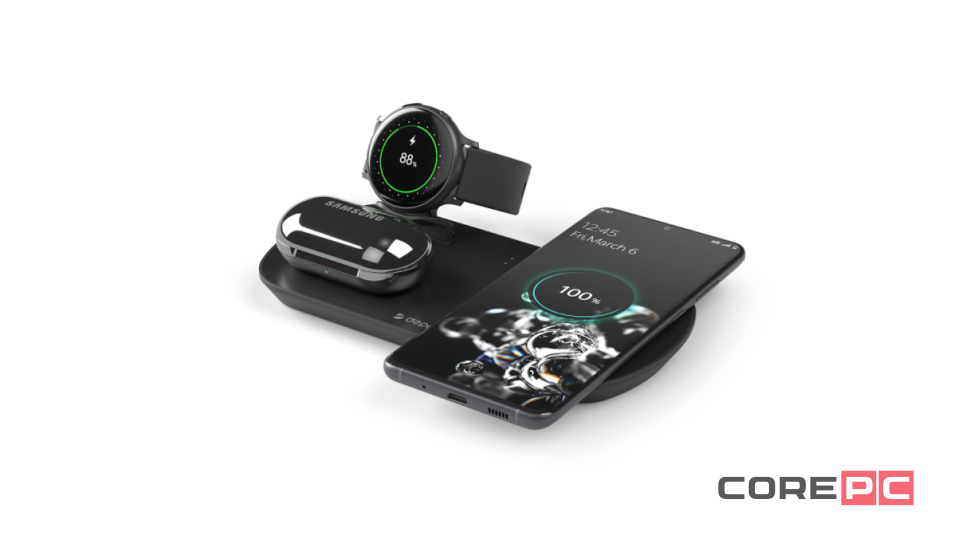 Беспроводное зарядное устройство Deppa 3 в1 (D-24011) для смартфонов с Qi/ Galaxy Watch/ Galaxy Buds 17.5W (черный)