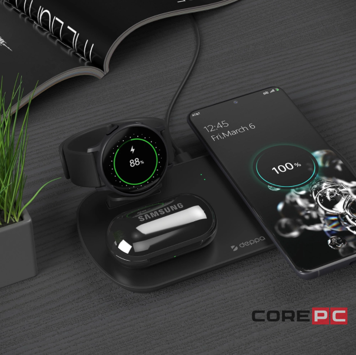 Беспроводное зарядное устройство Deppa 3 в1 (D-24011) для смартфонов с Qi/ Galaxy Watch/ Galaxy Buds 17.5W (черный)