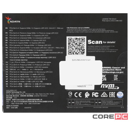 Твердотельный накопитель ADATA XPG 512 Gb LEGEND 700 Gold (SLEG-700G-512GCS-SH7)