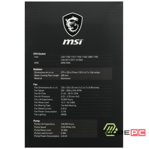 Система жидкостного охлаждения для процессора MSI MAG CORELIQUID M240 ARGB Black (306-7ZW4R14-813)