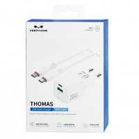Сетевое зар. устр. Keephone Thomas KP-EB009 1USB+1C 20W Gan с кабелем Type-C на Type-C белое