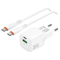 Сетевое зар. устр. Keephone Thomas KP-EB009 1USB+1C 20W Gan с кабелем Type-C на Type-C белое