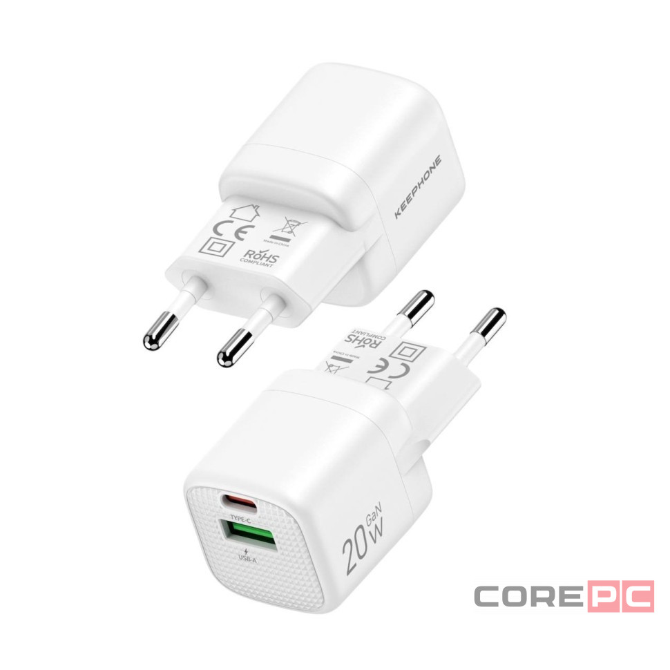 Сетевое зар. устр. Keephone Thomas KP-EB009 1USB+1C 20W Gan с кабелем Type-C на Type-C белое