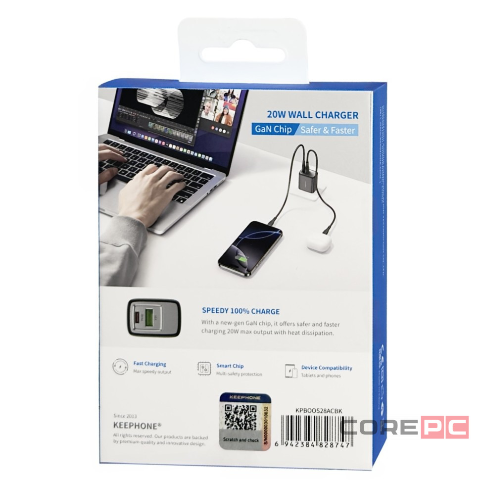 Сетевое зар. устр. Keephone Booster 1USB+1C Gan 20W черное