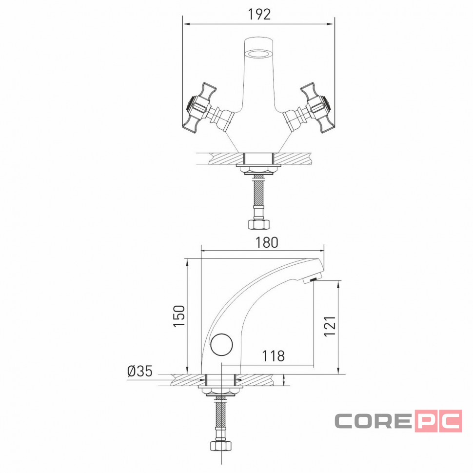 Смеситель для раковины MIXLINE МЛ30-04, вентильное управление, цвет хром