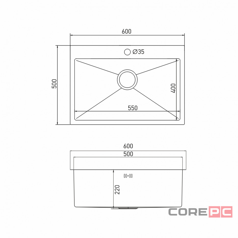 Кухонная мойка MIXLINE 555133, Врезная, цвет сатин