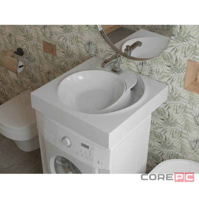 Раковина накладная над стиральной машиной Madera КоПП-60 4627173210140, литьевой мрамор, квадратная, белый