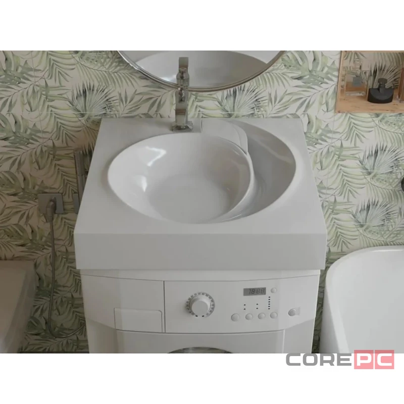 Раковина накладная над стиральной машиной Madera КоПП-60 4627173210140, литьевой мрамор, квадратная, белый