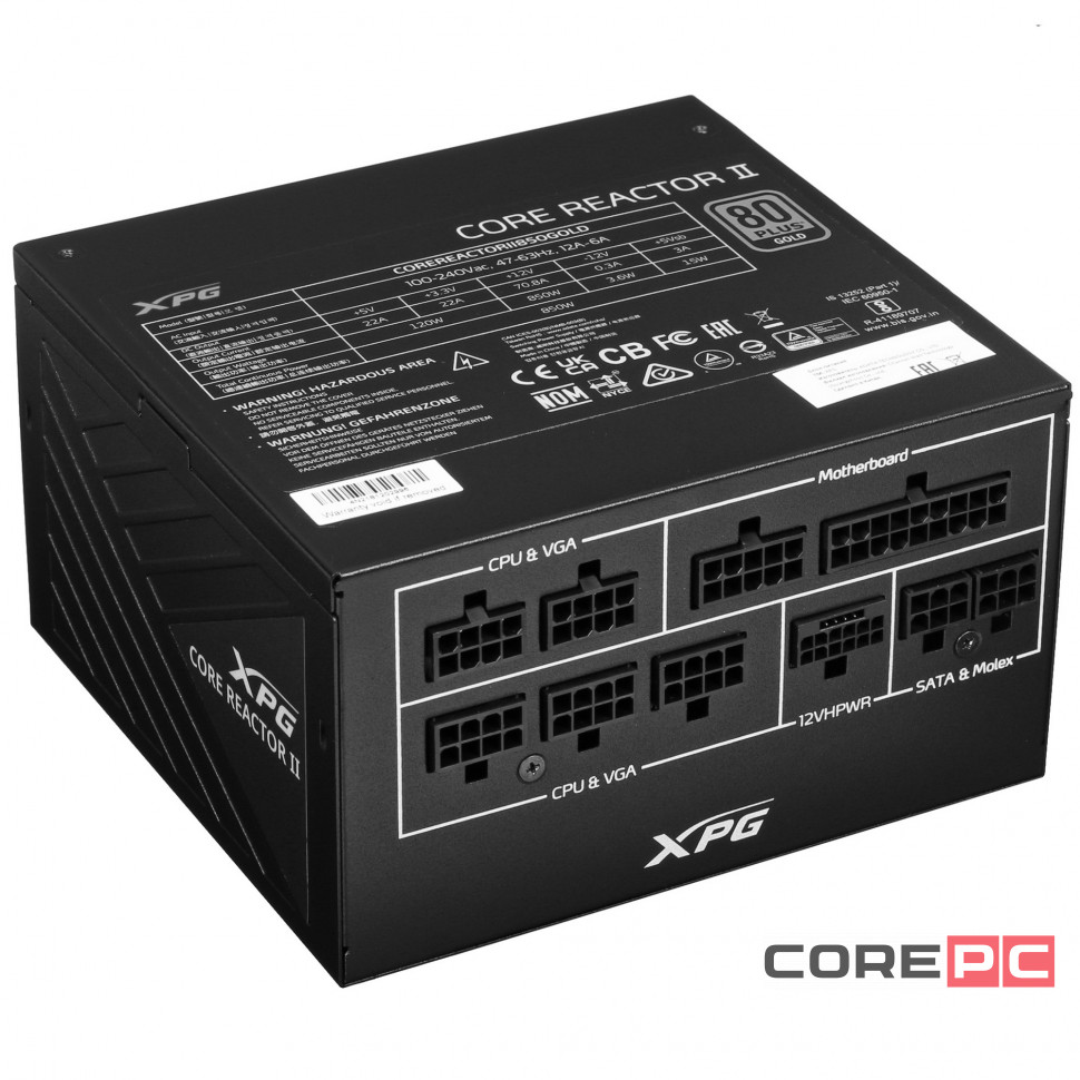 Блок питания ADATA XPG 850W CORE REACTOR II Black (COREREACTORII850G-BKCEU) (PCIe 5.0 Connector Cable Details)