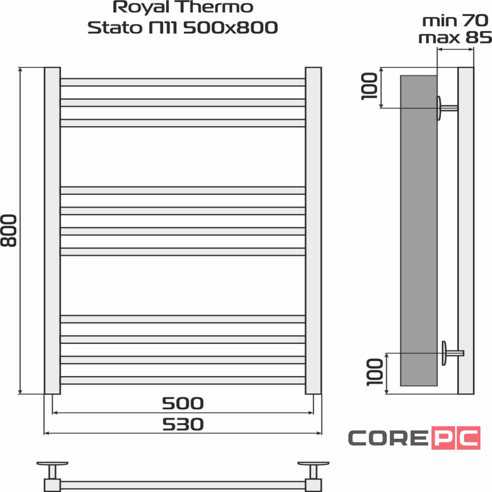 Полотенцесушитель Royal Thermo Statо П11 500х800 стальной