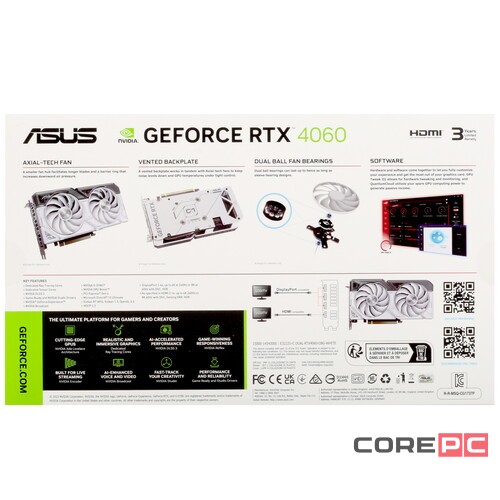 Видеокарта ASUS (DUAL-RTX4060-O8G-WHITE) GeForce RTX 4060 8GB DUAL OC WHITE 90YV0JC2-M0NA00