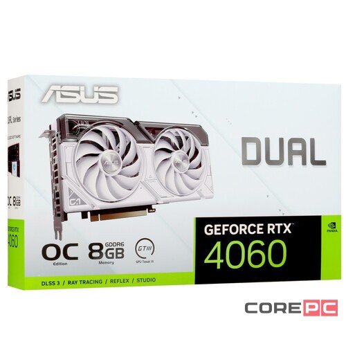 Видеокарта ASUS (DUAL-RTX4060-O8G-WHITE) GeForce RTX 4060 8GB DUAL OC WHITE 90YV0JC2-M0NA00