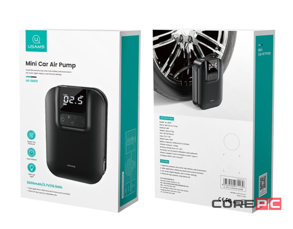 Автомобильный насос Usams US-ZB215 черный